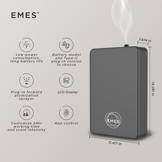 EMES 700 Waterless Smart Aromatherapy Diffuser | Scent Diffuser for Essential Oils for Homes, Spa, Office & Hotel | 24-Hr Bluetooth-Controlled Scent Air Machine | 500ml Capacity-Color Gray | 700 sq ft