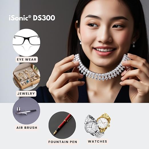 iSonic® Digital Ultrasonic Cleaner Personal Model DS300 with Elongated Tank and Two Wafer transducers to Clean Jewelry, Eyeglasses, Large Sunglasses, air Brushes, etc. 110V, 55W