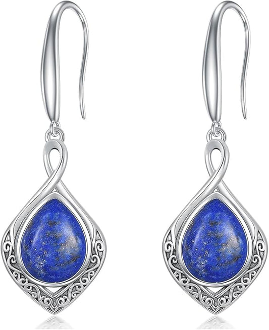 PELOVNY Celtic Knot Filigree Earrings for Women 925 Sterling Silver Moss Agate/Birthstone Infinity Earrings Birthday Christmas Jewelry Gifts for Mom Daughter Wife Sister