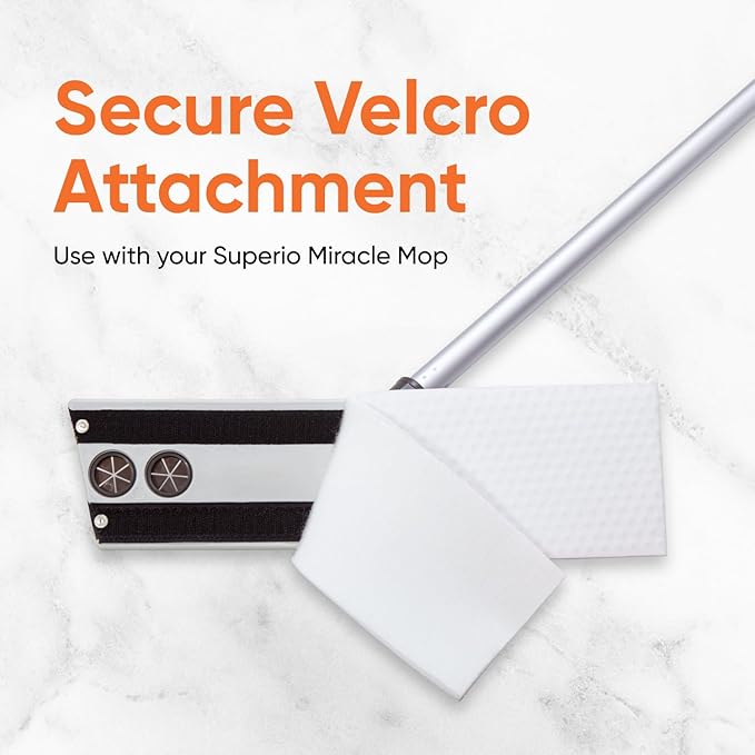 Superio Miracle Mop with 3 Magic Eraser Refils - Melamine Sponge Replacements- Telescopic Handle, Velcro Mop Head, Chemical-Free Cleaning for Tile, Vinyl, Marble, Stone