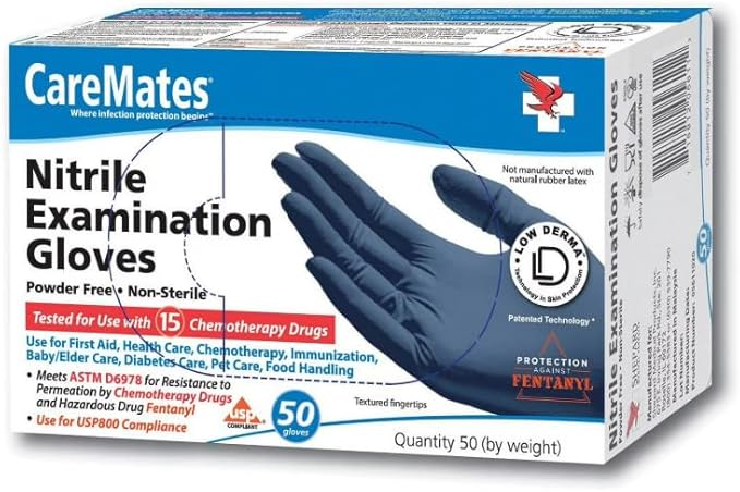 CareMates Nitrile Medical Exam Gloves, Latex Free Rubber, Powder Free, Extra Strong, 4 Mil Thick, Certified for Home Infusion, First Aid, Food Safe, Cleaning Gloves, Small, 150-Count
