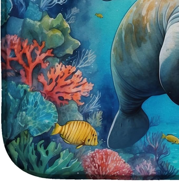 Caroline's Treasures Manatee and Coral Reefs Dish Drying Mat Absorbent Dish Drying Mat Pad for Kitchen Counter Dish Drainer Mat for Countertop, 14 x 21", Multicolor