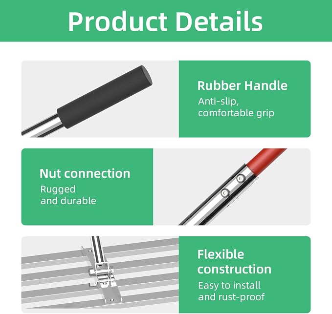 6.5FT Extra Long Handle Yard Leveling Rake, 30" x 10" Stainless Steel Lawn Leveling Rake 30 inch, Professional Soil Leveler for Golf Courses, Pastures & Residential Lawns, Silver
