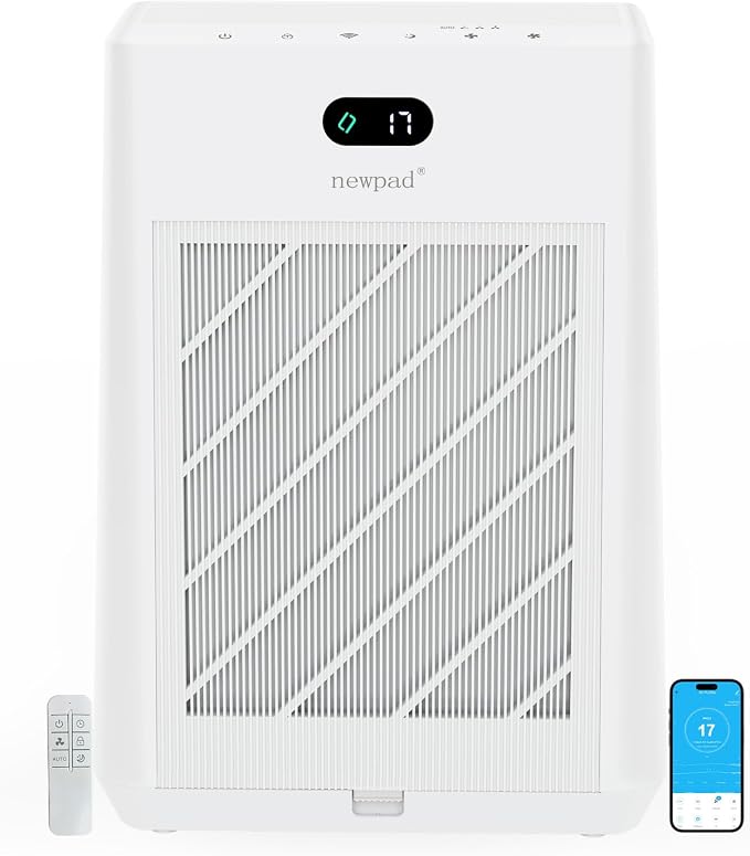 Air Purifiers for Home Large Room Covers Up to 2277 Ft², 22 dB HEPA Air Purifiers for Home Bedroom, Air Quality Monitor, Timer, Child Lock, KJ-520, White