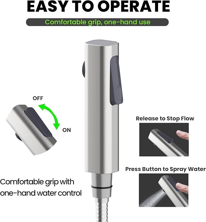 RV Bidet Sprayer, RV Handheld Bidet with Water Hose & RV Fitting, Wall-Mount Toilet Sprayer for Motorhomes, Fifth Wheels, Trailers & Campers Toilet (Brushed)