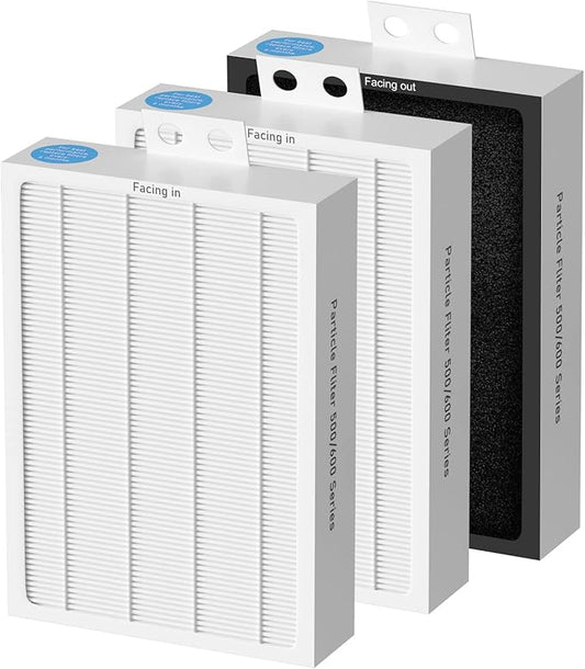 3-Pack Classic 500/600 Series HEPA Filter Replacement Compatible with Blueair Classic 500/600 Series Air Cleaner Purifiers 501 503 505 510 550E 555EB 601 603 605 650E Particle Filter