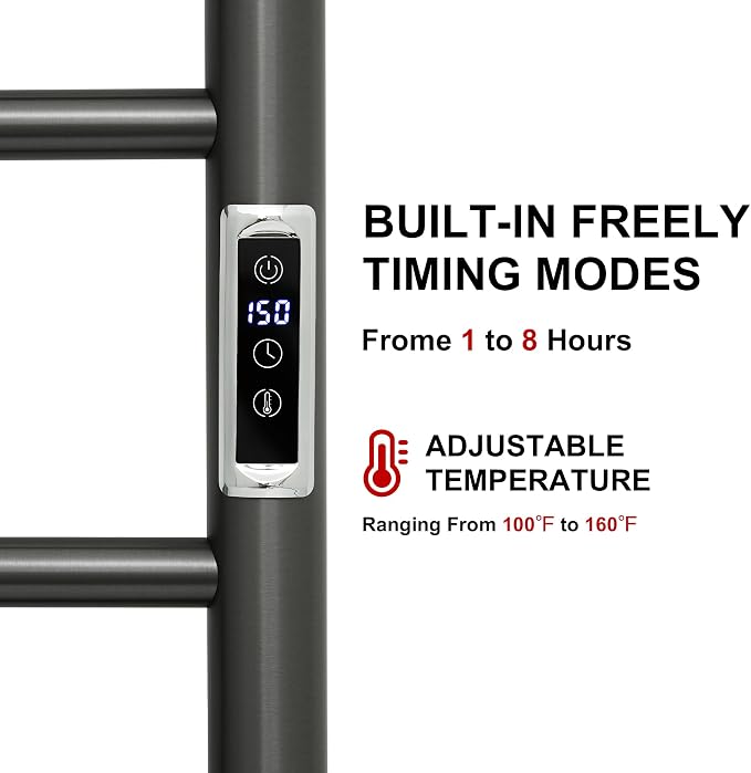 Electric Towel Warmer Rack,Heating Towel Warmer,Timer & Temperature Control,Wall-Mounted Plug-in for Bathroom,Gunmetal Grey,Stainless Steel,8-Bar(27.56x20.87x4.41in)