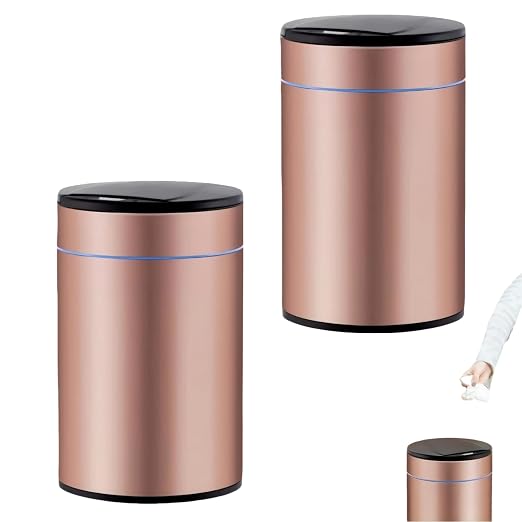 Garbage Can with Lid, Intelligent Sensor Opening and Closing, Small Garbage Can for Living Room, Bedroom, Kitchen and Bathroom (2, Pink)