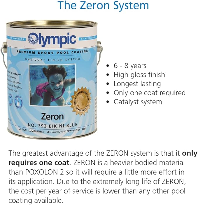 Olympic Pool Paint - Zeron - Viking Blue - 1 Gallon - two-part epoxy swimming pool paint - one-coat for plaster, fiberglass, steel and aluminum pools.