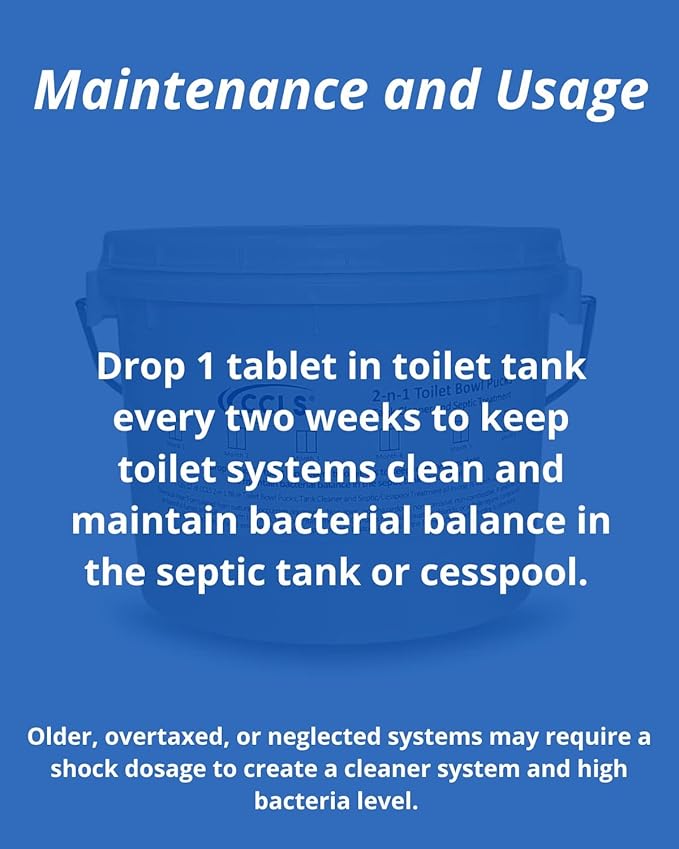 2-n-1 Blue Toilet Bowl Tablets, Tank Cleaner and Septic/Cess Pool Treatment all-in-one, (6 Month Supply)