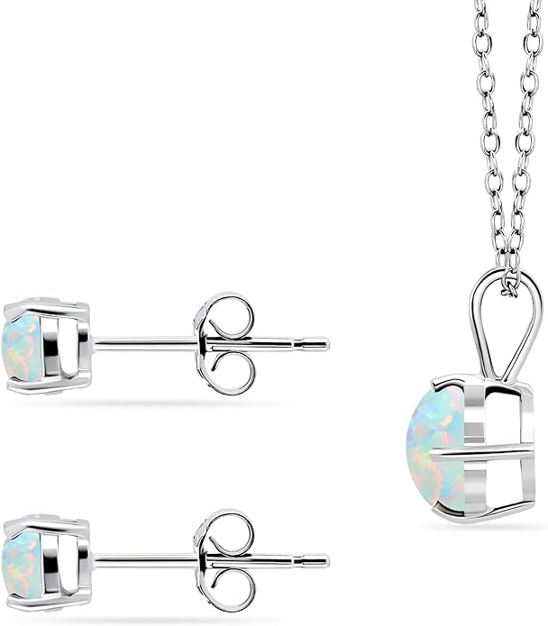 Jewelry Sets for Women, Necklace and Earring Sets for Women, Birthstone Jewelry, Genuine or Synthetic Gemstone, Round Solitaire, Pendant Necklace, Stud Earrings, Sterling Silver Jewelry or Gold Flash