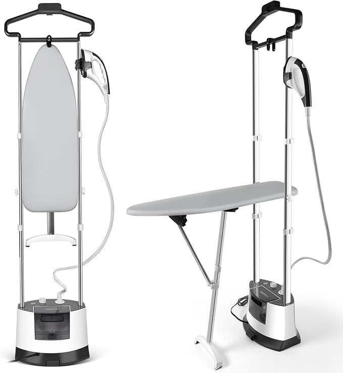 Standing Garment Steamer 1500W Standing Garment Steamer - 30s Fast Heat, 101 fl.oz Detachable Tank, 2 - Level Steam Ironing Board and Clothing Hanger,Adjustment for Flat Hanging & Diagonal Ironing
