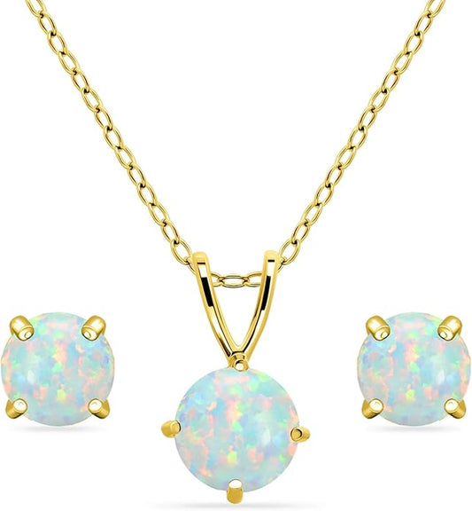 Jewelry Sets for Women, Necklace and Earring Sets for Women, Birthstone Jewelry, Genuine or Synthetic Gemstone, Round Solitaire, Pendant Necklace, Stud Earrings, Sterling Silver Jewelry or Gold Flash