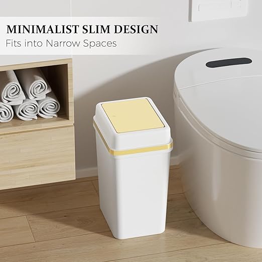 3 Pack Bathroom Trash Can with Lid 4 Gallon Small Trash Can with Press Top Lid White and Gold Bathroom Garbage Can with 150 Counts Trash Bags for Kitchen Bedroom Office