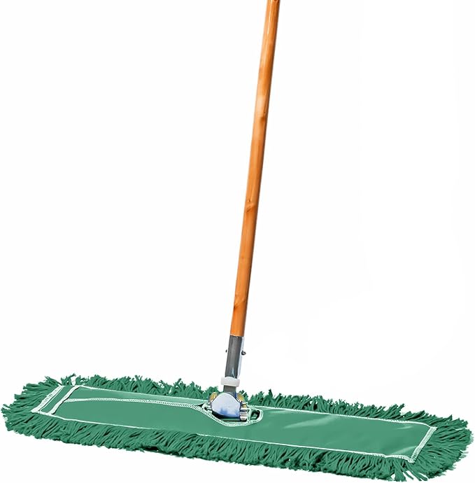 24 Inch Green Commercial Dust Mop & Floor Sweeper – Wood Handle Floor Mop for Tile, Hardwood & Concrete