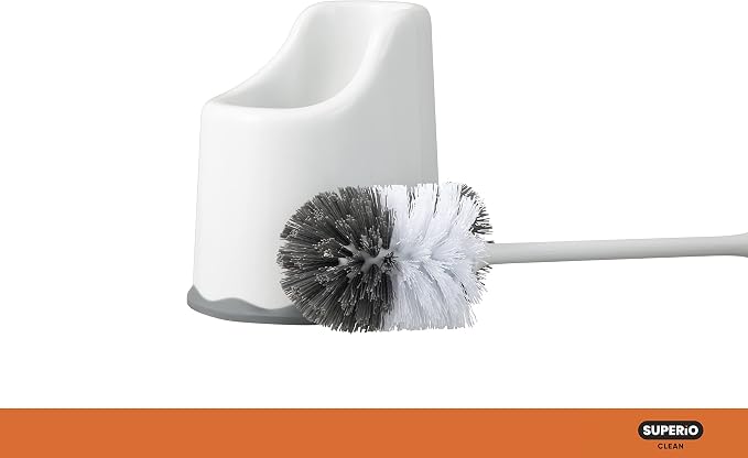 Superio Toilet Bowl Brush and Holder with Under Rim Cleaner for Bathroom, Toilet Brush and Caddy with Non Scratch Bristles and Under Rim Lip Brush