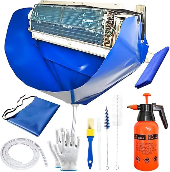 Ac Cleaning Bag with Wall Protection Cloth, 13Pcs Mini Split Cleaning Kit, Split Unit Cleaning Kit, Quick and Efficient Cleaning Tool for Wall Ac Units