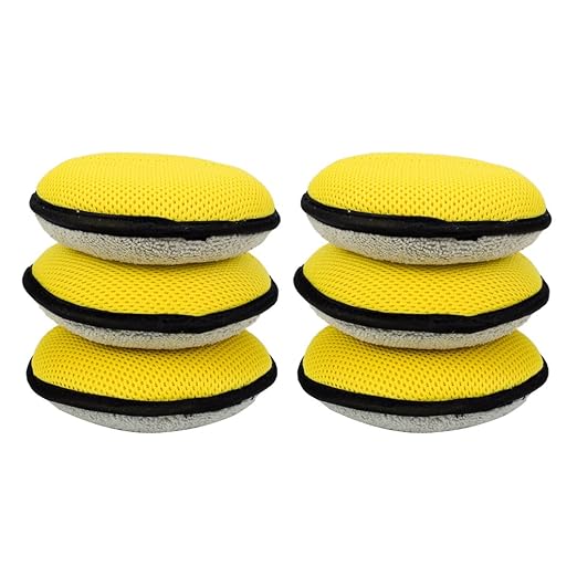 Maxshine Microfiber Waxing Applicator Pad with Finger Hold, Dia: 14cm, Yellow & Grey, 6 Pack