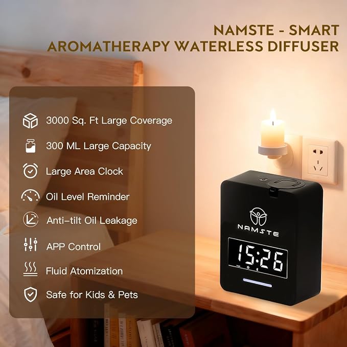 Smart HVAC Scent Machine, Covers 3000 Sq.Ft, Oil Level Monitoring | 300ML Waterless Essential Oil Diffuser, Cold Air Tech, Built-in Clock, for Home, Hotel, Office, Shopping Mall