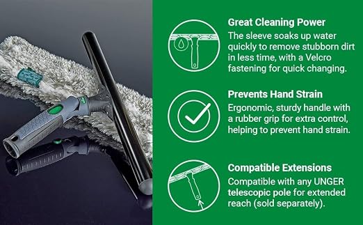 Unger Commercial ErgoTec Advanced Window Cleaning Ninja Kit 4-in-1 – Squeegee, Scrubber, Tool Holder, Microfiber Cloth – Professional Indoor/Outdoor Window Cleaning Equipment, WNK12