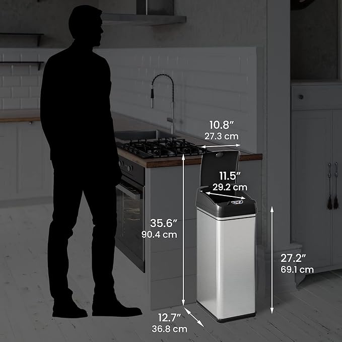 iTouchless Touchless Trash Can Combo Pack - 13 Gal & 2 Gal, Odor Control System, Stainless Steel, Kitchen and Bathroom Set