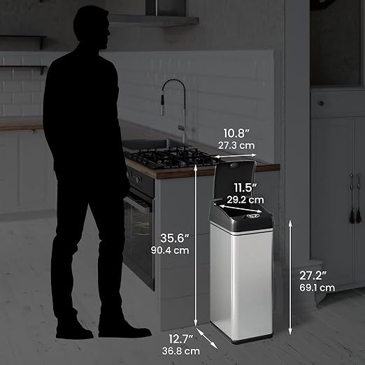 iTouchless 13 Gallon Sensor Trash Can with Deodorizer (2-Pack), Stainless Steel, Big Lid Opening (Base Version - No AC Adapter)