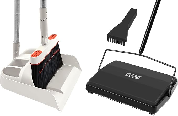 Carpet Floor Sweeper Manual with Horsehair, Broom and Dustpan Set for Home