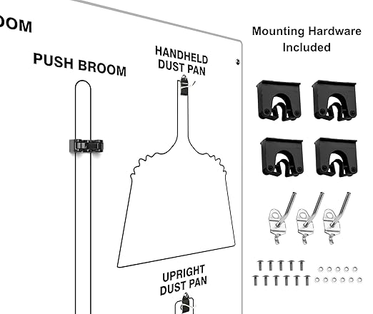 Clean & Sweep 5S Shadow Board/Wall Mount Broom Holder, 68" x 30" Board, 5S Cleaning Station - Board Only, Tools Sold Separately, Made in The USA by AccuformNMC, White/Black, PSB614WTWT