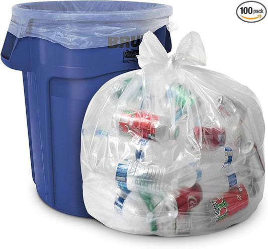 Aluf Plastics 55-60 Gallon 2 MIL (eq) Clear Heavy Duty Garbage Bags - 38" x 58" - Pack of 100 - For Industrial, Recycling, Storage, & Outdoor