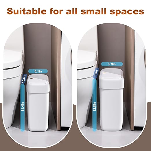funest 2 Pack Bathroom Trash Can with Pop-Up Lid,3 Gallon & 2.7 Gallon Small Spaces Plastic Garbage Can,Slim Wastebasket for Bathroom, RV, Office, White