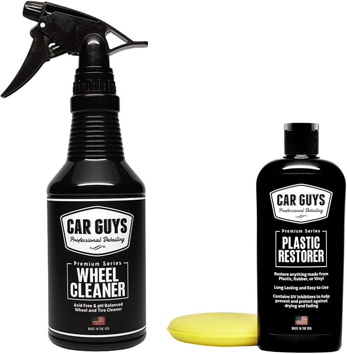 CAR GUYS Car Detailing Kit | Wheel Cleaner 18 Oz & Plastic Restorer 8 Oz