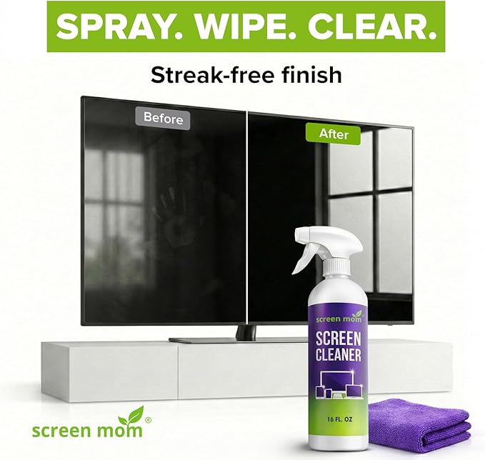 Screen Mom Ultimate Cleaning Kit - 16oz & 3 Pack 1 Oz TV Screen Cleaner Spray with Microfiber Cloth, Monitor Spray Cleaners Wipes Set for TV, Laptop, Car, Phone, iPad, Computer Cleaning Kit