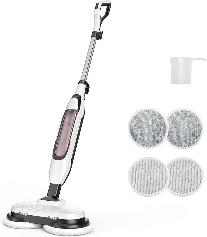 NEWBULIG Steam Mop, All-in-One Steam Mops for Floor Cleaning with Rapid Re-heat, Self-Standing Floor Steamer, 4 Rotating Scrub Pads, 2 LED Headlights, for Hardwood Floors & Tile