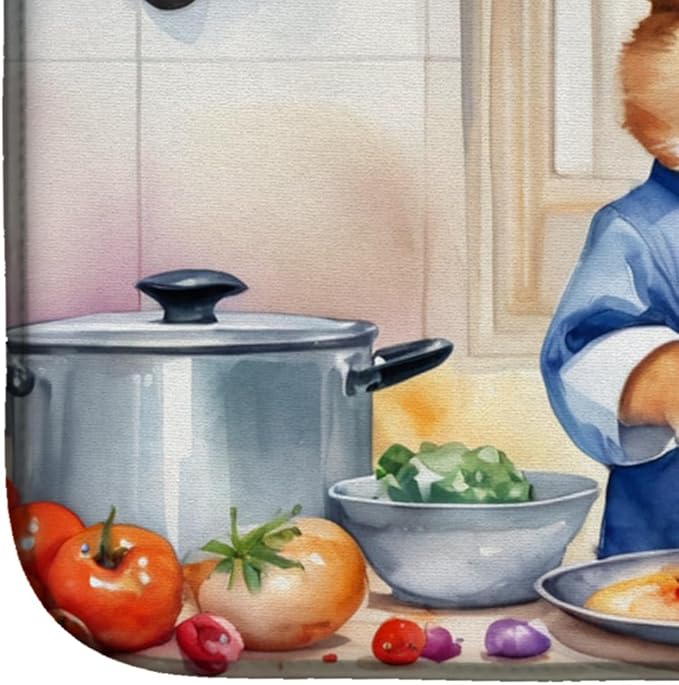 Caroline's Treasures DAC6235DDM Corgi The Chef Dish Drying Mat Absorbent Dish Drying Mat Pad for Kitchen Counter Dish Drainer Mat for Countertop, 14 x 21", Multicolor