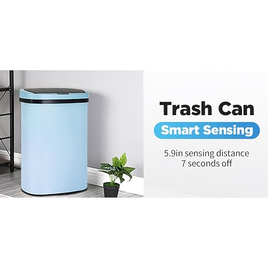 Furniture of America Verbena 13 Gallon Metal Household Trash Can with Motion Sensor Lid for Kitchen, Blue