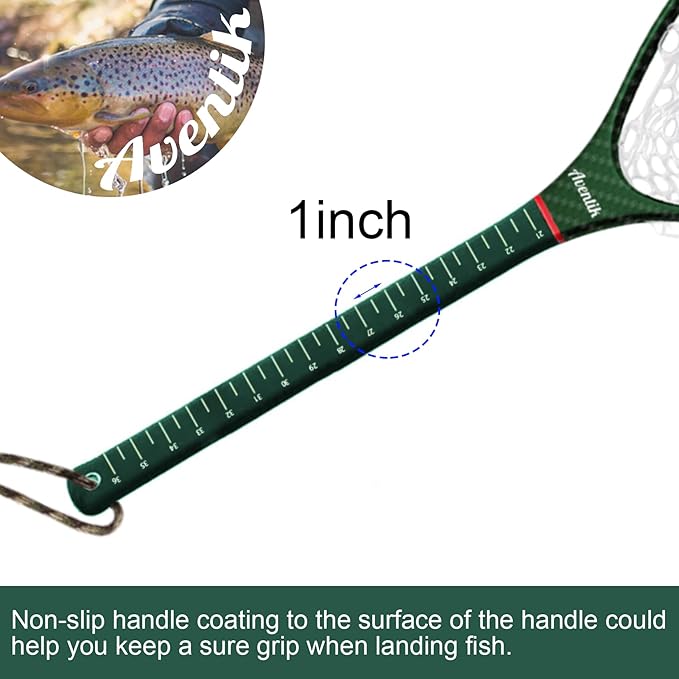 Aventik Fly Floating Fishing Net Carbon Fiber Landing Trout Net Light Weight Clear Rubber Ghost Net Catch & Release