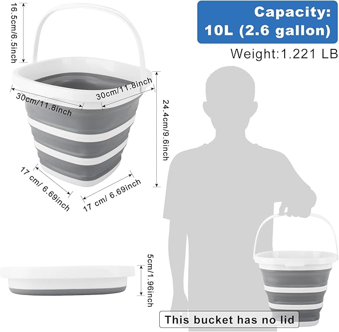 10L Collapsible Bucket for Cleaning, Portable Ice Bucket Water Pail for Space Saving, Cleaning Supplies Organizer Plastic Bucket for Storage