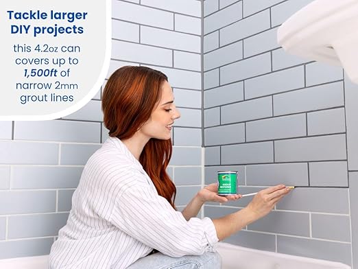 Grout Pen Paint: Waterproof Tile Paint Grout Refresh Restorer for Floor, Kitchen & Bathroom Shower Tiles - Dark Grey - Can Size for Larger Projects - 125ml (4.2oz)