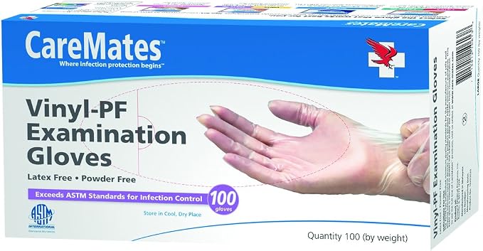CareMates Vinyl Medical Exam Gloves, Latex Free Rubber, Powder Free, Extra Strong, 4 Mil Thick, Certified for Home Infusion, First Aid, Food Safe, Cleaning Gloves, Large, 200-Pack