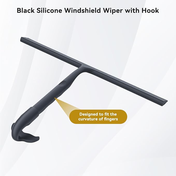 OTraki Black Silicone Shower Squeegee for Glass Doors, Bathroom Cleaner Tool Household Windows Mirror Squeegees, 8 Inch Portable Window Cleaning Tool with Fishtail and Metal Hook for Bathroom