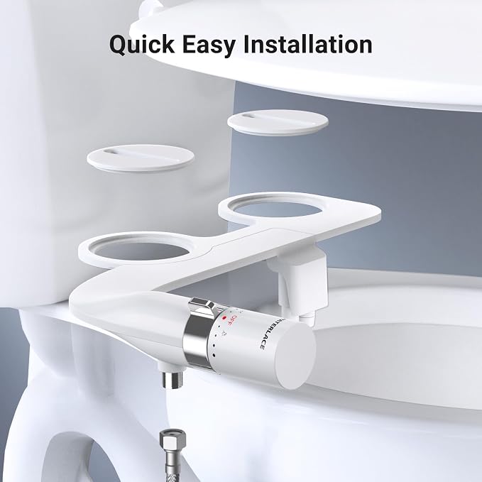 WATERLACE Bidet Attachment for Toilet Seat Sprayer - Non Electric Dual Nozzle with Cold Water - Self Cleaning Toilets Bathroom Spray for Butt Wash - Easy Slim Adjustable Pressure Control Rv Bidets