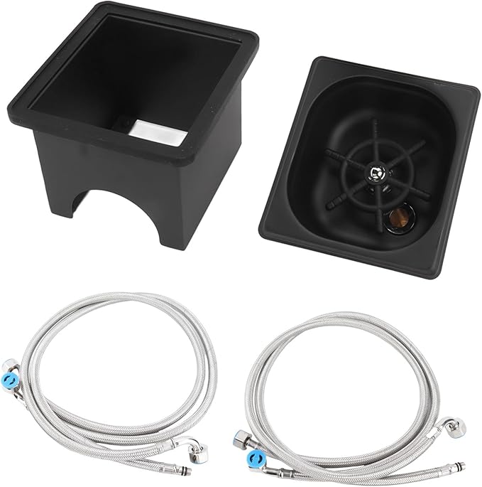 Focket Pitcher Rinser, Stainless Steel Kitchen Sink Glass Rinser with Drain and Drip Tray, Countertop Automatic Cup Washer for Bar, Home, Cafe, Restaurant, Household & Commercial (Black) (Small)