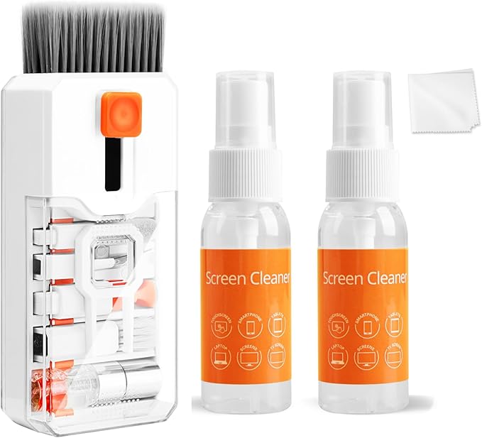 Keyboard Cleaning Kit Laptop Cleaner with 2Oz Computer Screen Cleaner Spray, Multi-Function PC Electronic Cleaner Kit for Car iPad iPhone Pro, Earbuds Macbook Camera Monitor PC, All-in-one with Patent