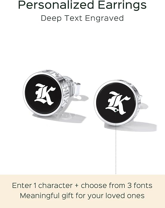 ChicSilver 925 Sterling Silver Viking Rune Natural Black Onyx Stud Earrings For Women Men