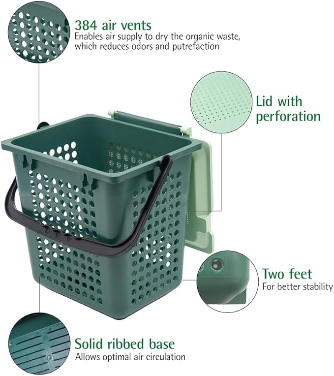 bioMat AirBox Compost Bin for Countertop with 3 Gallon Food Waste Bags (125 Bags with Handle Ties), BPI Certified