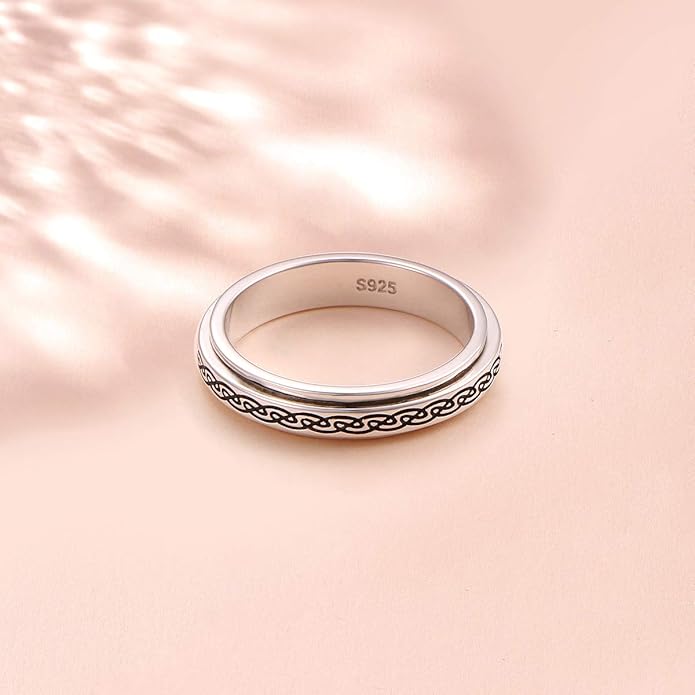 S925 Sterling Silver Spinner Fidget Anxiety Worry Relieving Boredom ADHD Autism Band Rings