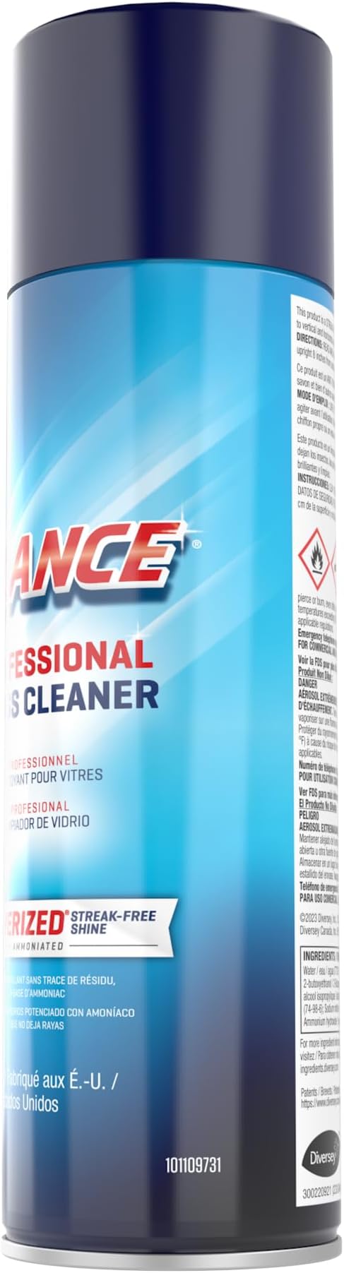 GLANCE 101109731 Powerized Professional Glass Cleaner, Foaming Formula Clings to Windows, Mirrors & Hard Surfaces, Aerosol Spray, 19-Ounce (Pack of 12)
