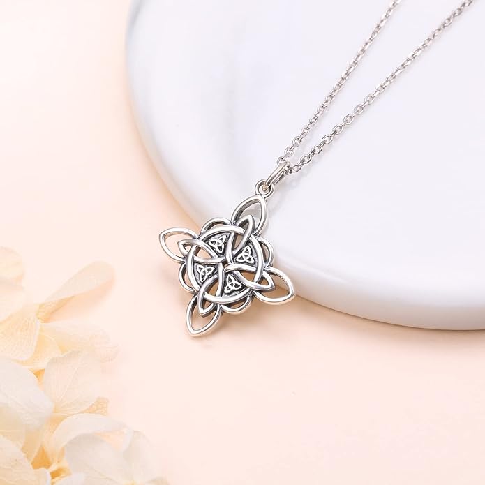 FLYOW 925 Sterling Silver Good Luck Irish Jewelry Celtic Knot Pendant Necklace for Women Birthday Graduation Gift