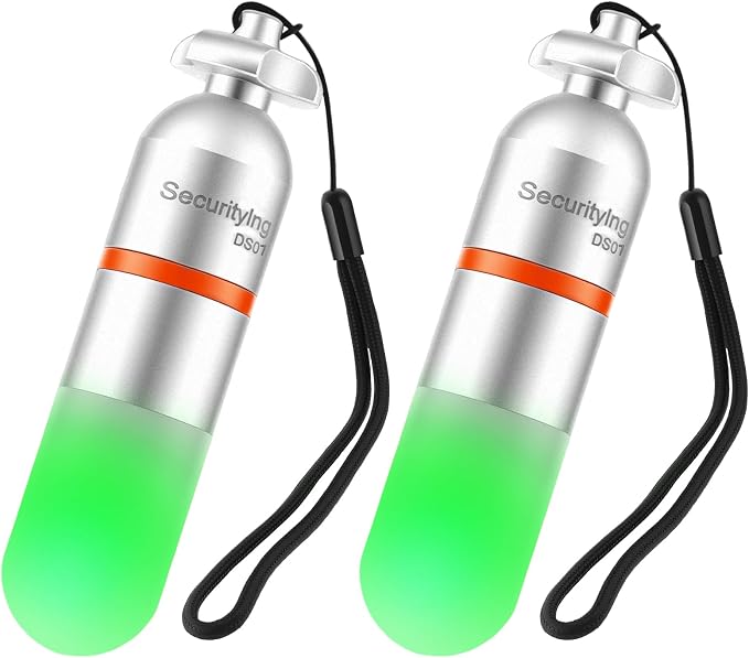 SecurityIng 2Pcs Scuba Dive Strobe Signal Light, Mini Tank Light Night Dive Marker Light, Underwater 150M LED Flashing Safety Light Beacon Diving Light with AAA Battery -Green