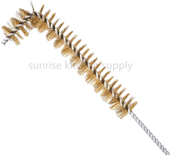 SUNRISE Fryer Brush with Long Handle (Brass with Plastic Handle, L, Double Brush, and Rubber Handle Cleaning Rod)